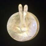 Set 2 platos redondos decorados con peces y 2 cucharas para caviar de nácar